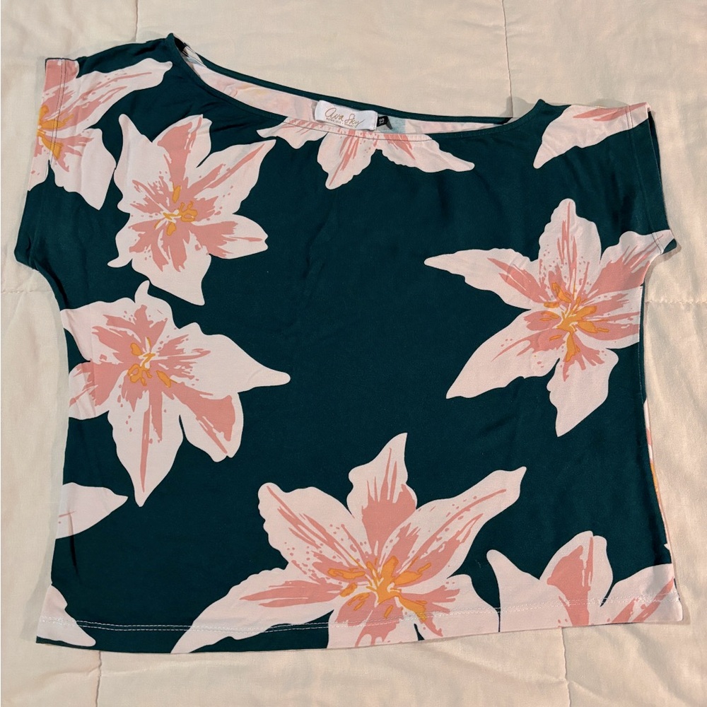 Ava & Viv Teal Floral Short-Sleeve Women's Top